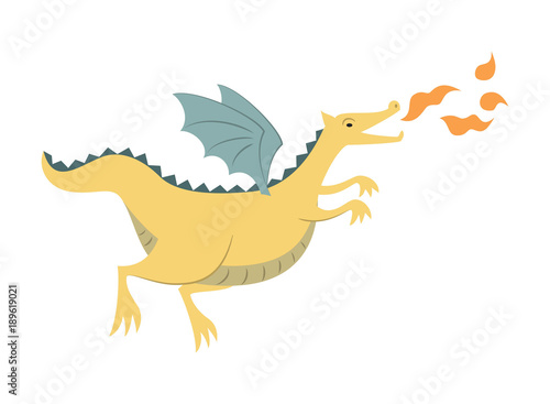 Cartoon dragon on white background.