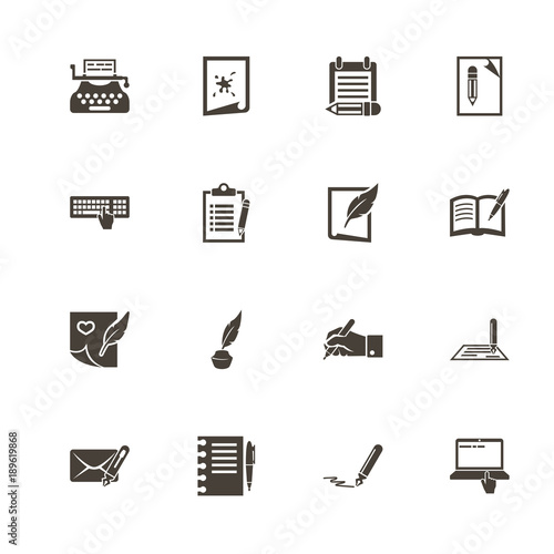 Writing icons. Perfect black pictogram on white background. Flat simple vector icon.