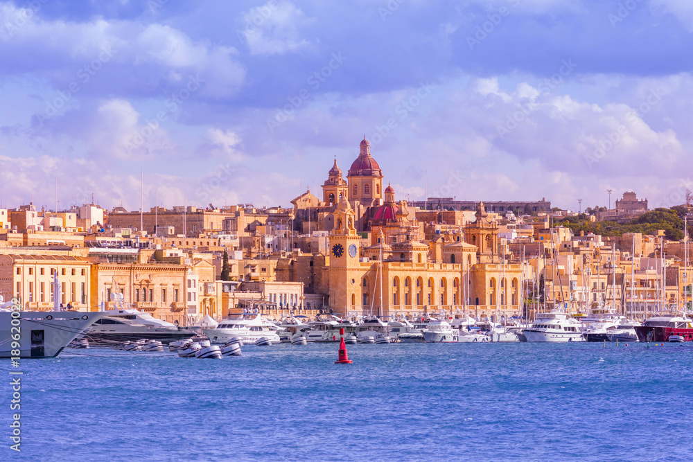 Malta Birgu Vittoriosa Marina Harbor Port Docks Waterfront yacht, marina clocktower, naval museum