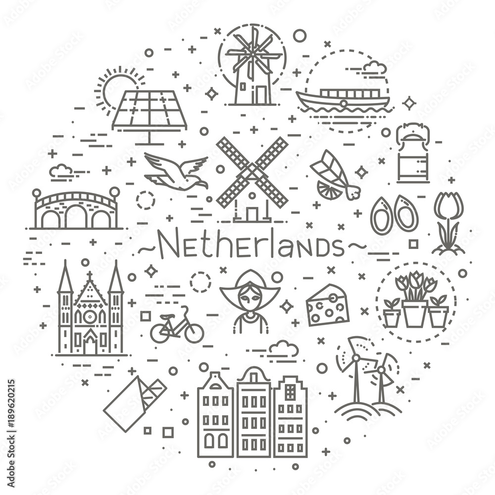 Naklejka premium Holland flat icons set