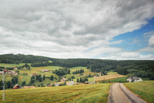 Houses and fields of the German Farmers.Black Forest. Germany.
