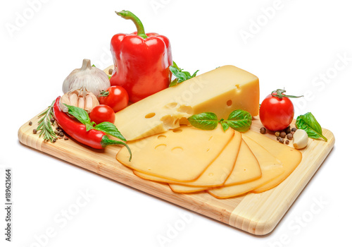 swiss cheese or cheddar and honey on white background