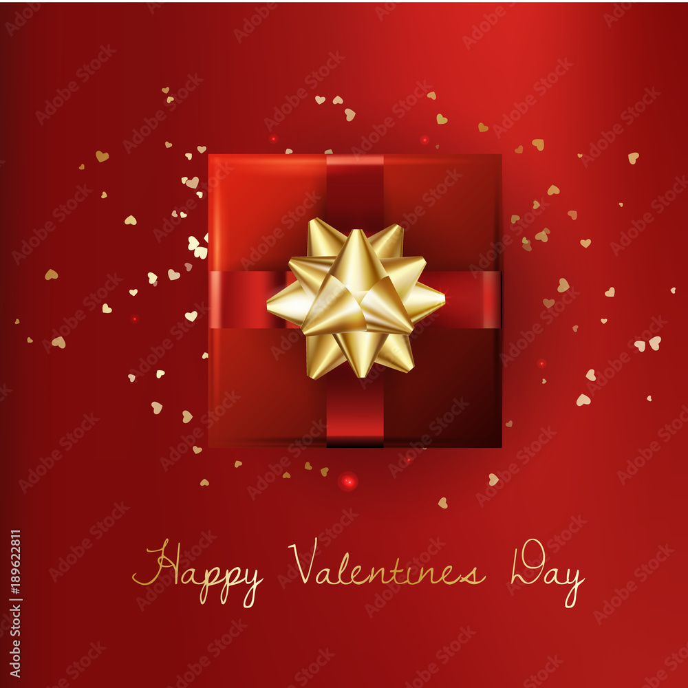 Decorative gift box with gold bow. Valentines day background with. Vector illustration. For flyers, invitation, posters, banners. Decorative gift box with gold bow. Valentines day background with. Vector illustration. For flyers, invitation, posters, banners.