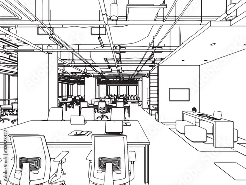 interior outline sketch drawing perspective , office vector eps format.