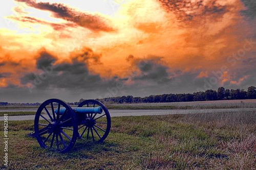 Civil War Cannon and a firey sunset