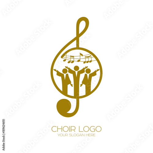 Music logo. Christian symbols. Believers in Jesus sing a song of glorification to the Lord