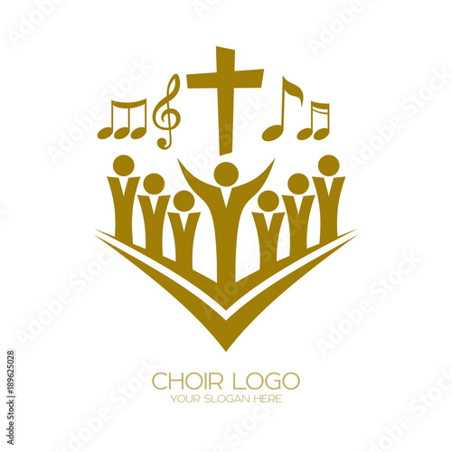 Music logo. Christian symbols. Believers in Jesus sing a song of glorification to the Lord