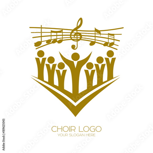 Music logo. Christian symbols. Believers in Jesus sing a song of glorification to the Lord