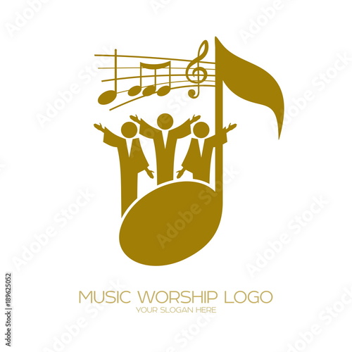 Music logo. Christian symbols. Believers in Jesus sing a song of glorification to the Lord