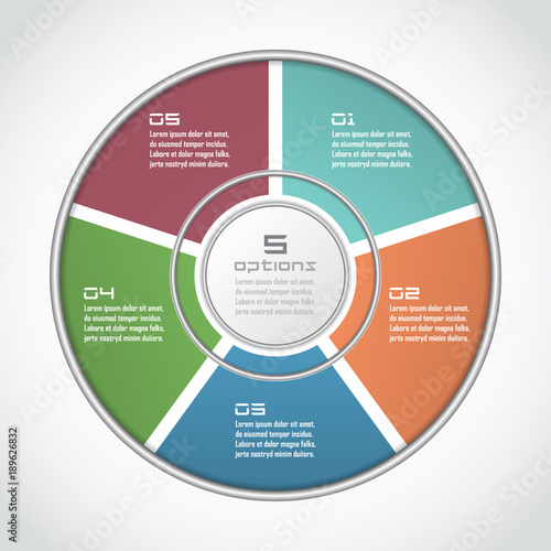 Infographic circle in thin line flat style. Business presentation template with 5 options, parts, steps. Can be used for cycle diagram, graph, round chart