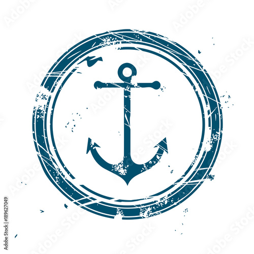 Murais de parede Blue maritime stamp with anchor
