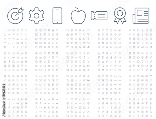 600 vector thin line mini icons set. Thin line simple outline icons, 24x24px grid. Pixel Perfect. Editable stroke. photo