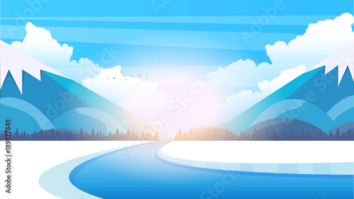 Winter rural landscape background. Vector illustration.