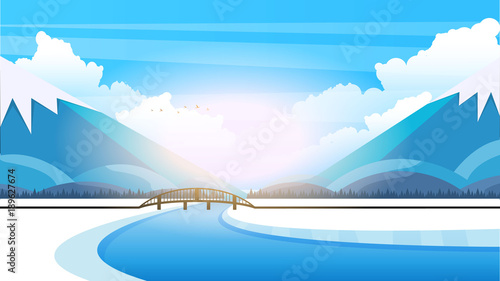 Winter rural landscape background. Vector illustration.