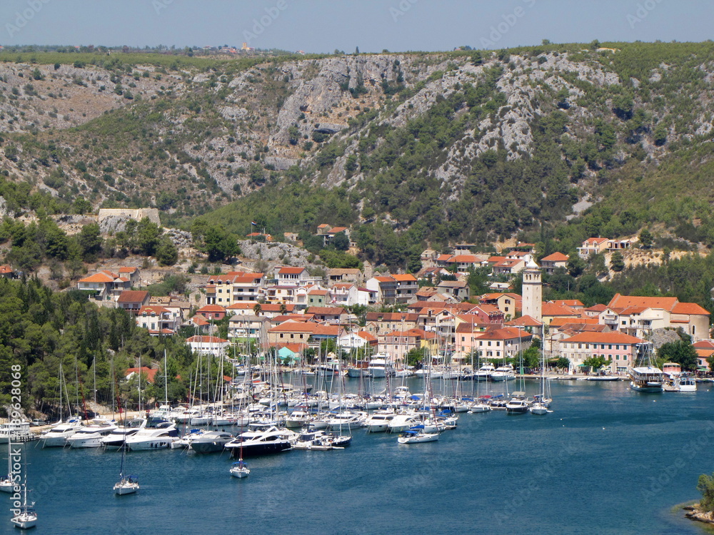 Europe. Mediterranean area. Adriatic sea. Croatia. Dalmatian riviera near Skradin town. Water sport and recreation. Yachting and sailing. Summer.