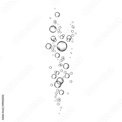 Realistic 3d air bubbles flow on white background.