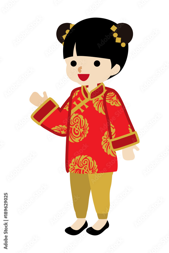 Toddler Girl Wearing Chinese National costume - Palms up Toddler Girl Wearing Chinese National costume - Palms up