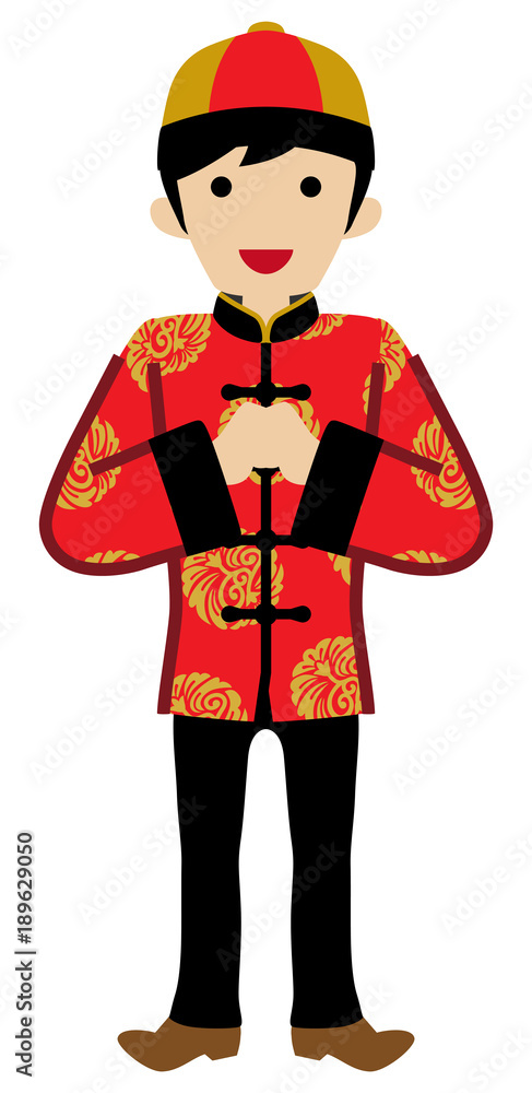 Young Man Wearing Chinese National costume - Front view Young Man Wearing Chinese National costume - Front view