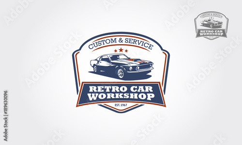 Retro Car Workshop Logo Design.This logo can be used for old style or classic car shops, repair, restorations.