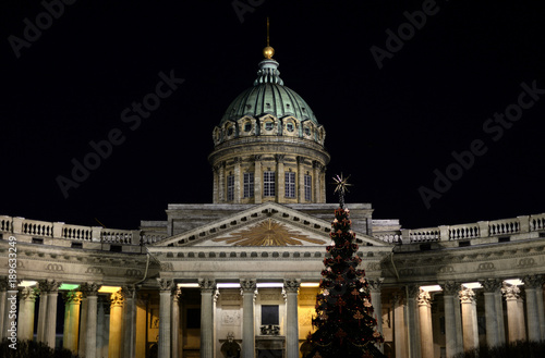 Kazan Cathedral in St. Petersburg by night.