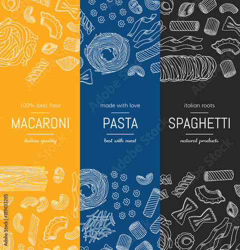Vector hand drawn pasta types vertical banner templates