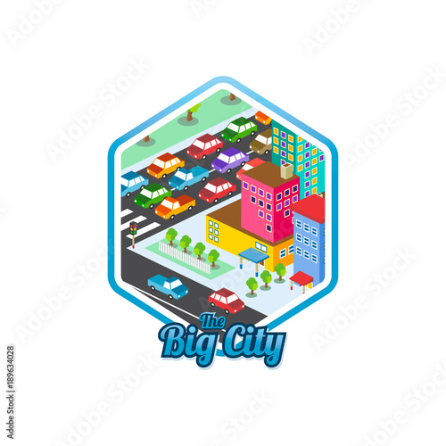 big city isometric real estate realty cartoon logo template