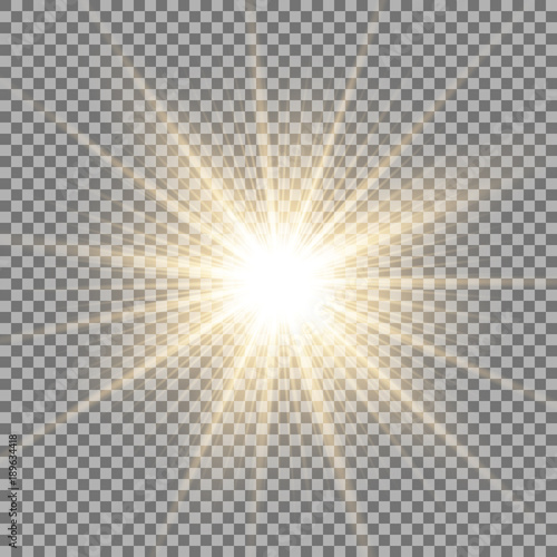 Shining star on transparent background, golden color