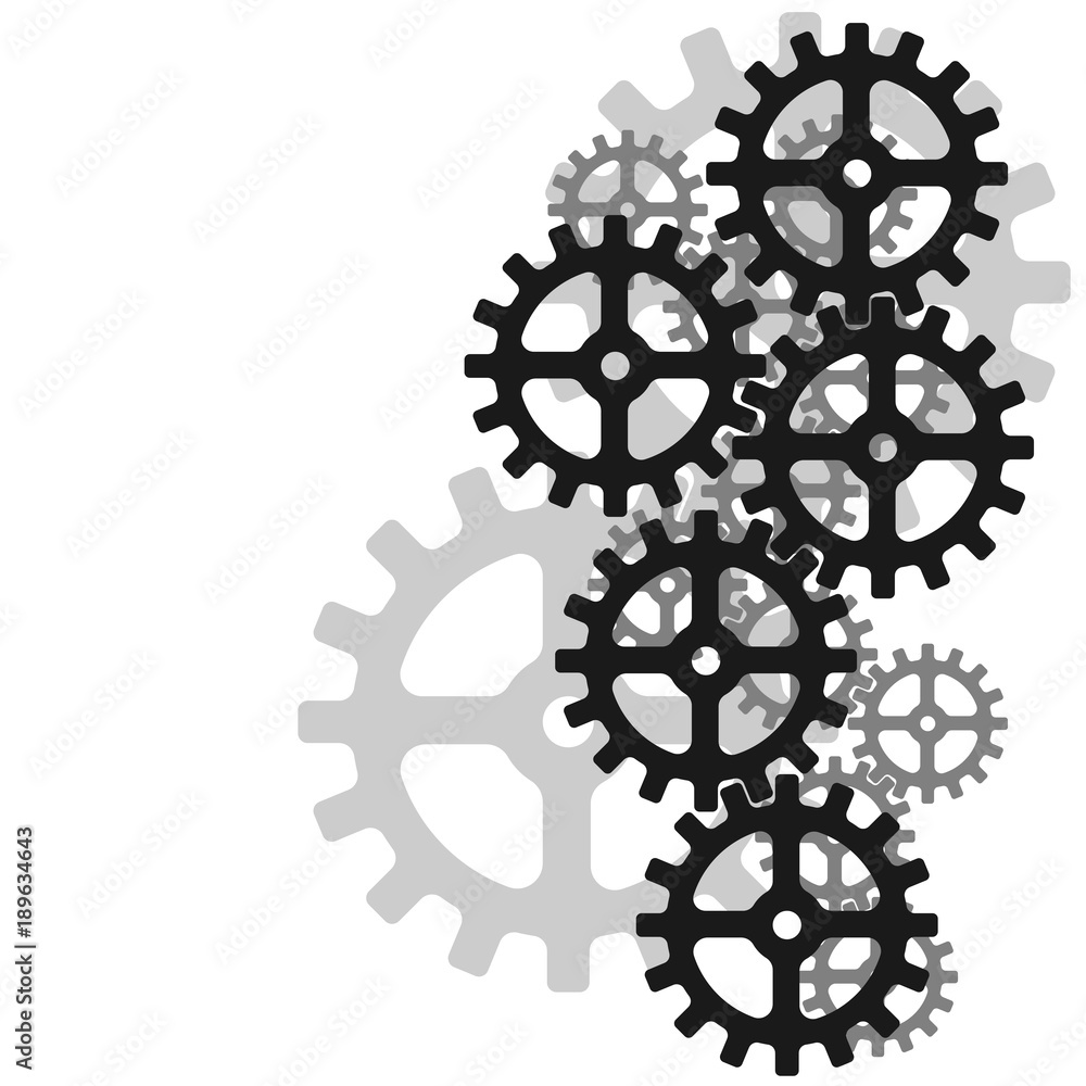 Black gray gears pattern on white design for industrial background vector illustration. Black gray gears pattern on white design for industrial background vector illustration.