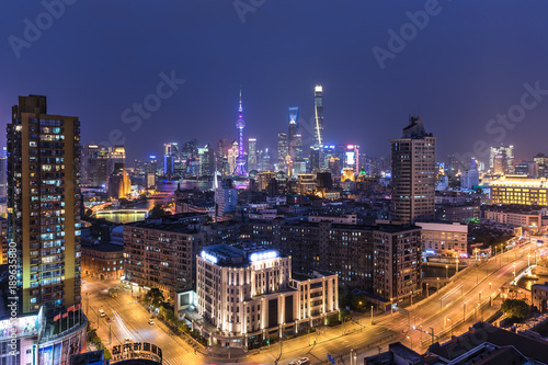 Shanghai skyline and cityscape at night 