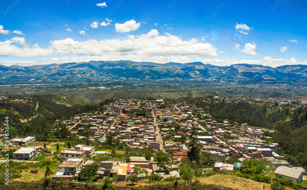 Beautiful landscape of the city surrounding of mountains, to visit municipal dump in a beautiful day, in the city of Quito, Ecuador