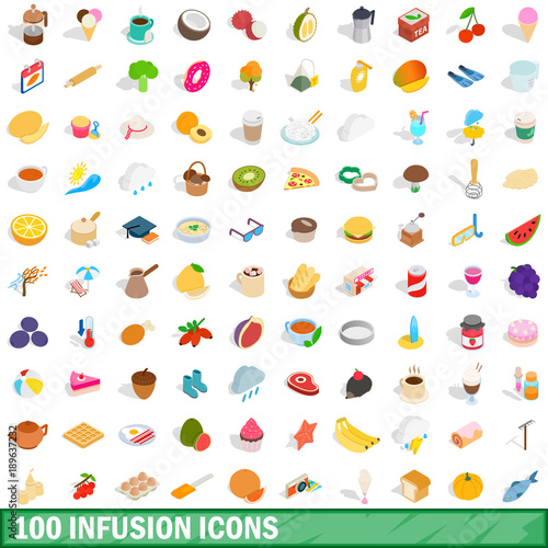 100 infusion icons set, isometric 3d style
