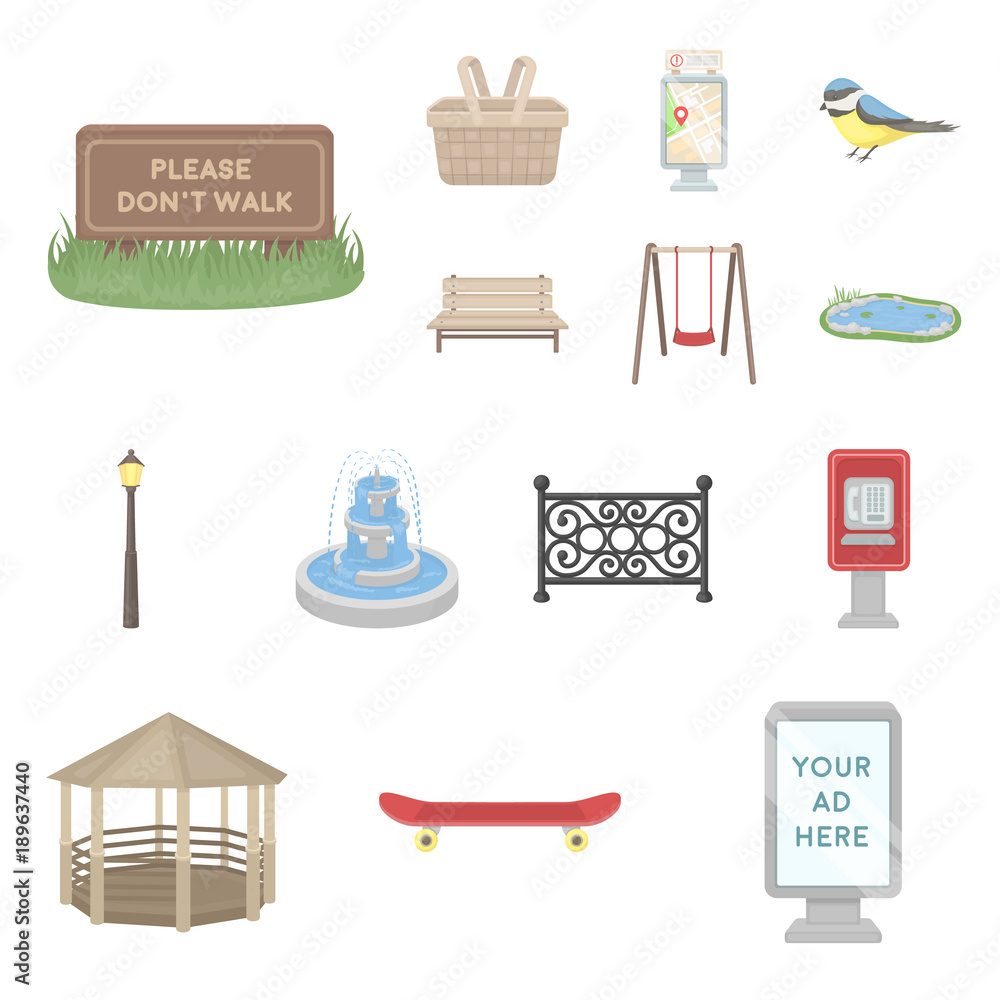 Park, equipment cartoon icons in set collection for design. Walking and ...