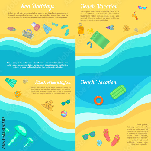 Beach banner set, cartoon style