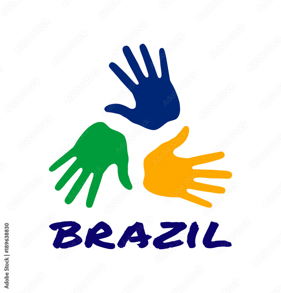 Colorful three hand print icon using Brazil flag colors. Vector illustration. Colorful three hand print icon using Brazil flag colors. Vector illustration.