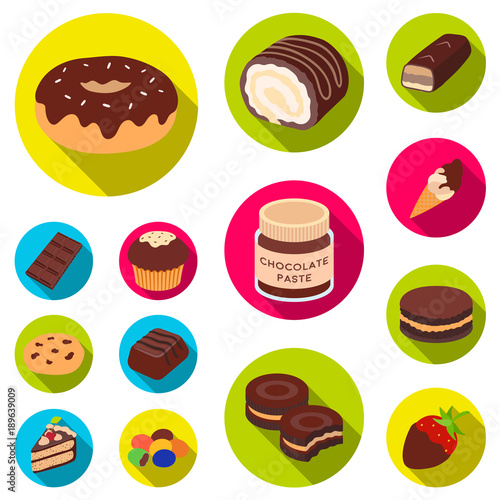 Chocolate Dessert flat icons in set collection for design. Chocolate and Sweets vector symbol stock web illustration.