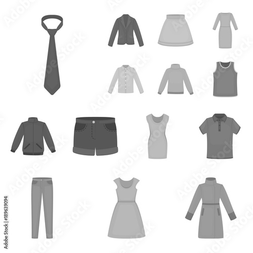 Different kinds of clothes monochrome icons in set collection for design. Clothes and style vector symbol stock web illustration.