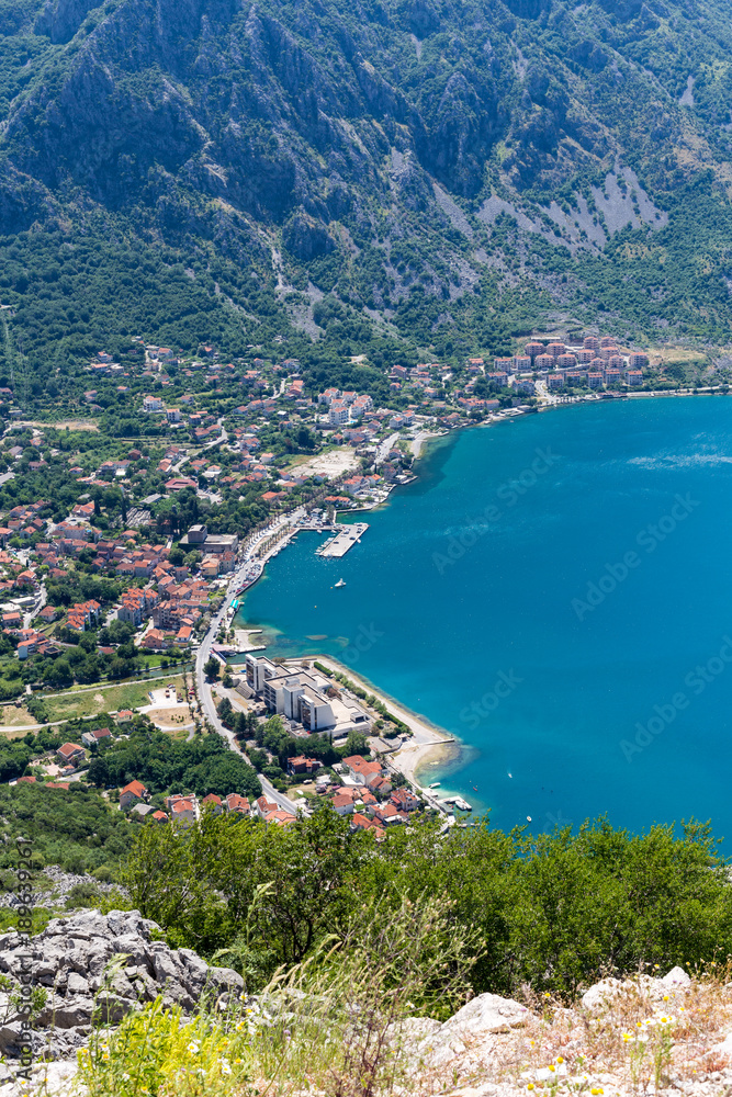 Beautiful landscape of Kotor Bay in summer day ,Montenegro, Adriatic sea. Aerial view.