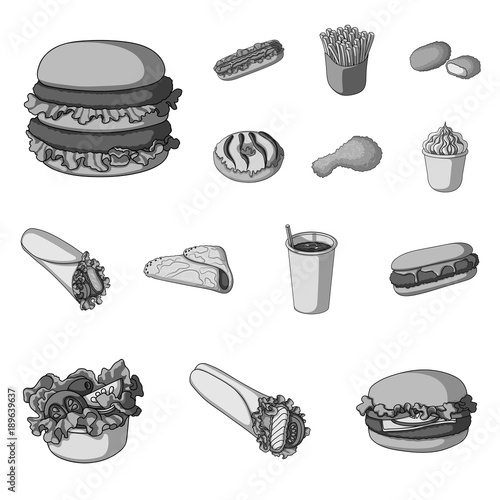 Fast food monochrome icons in set collection for design.Food from semi-finished products vector symbol stock web illustration.