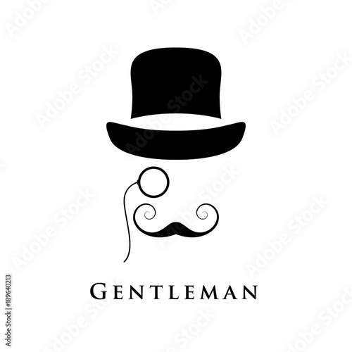 Retro gentleman with hat, an eyepiece and beautiful mustache. Vector illustration.