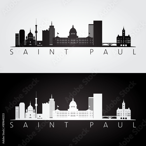 Saint Paul usa skyline and landmarks silhouette, black and white design, vector illustration.