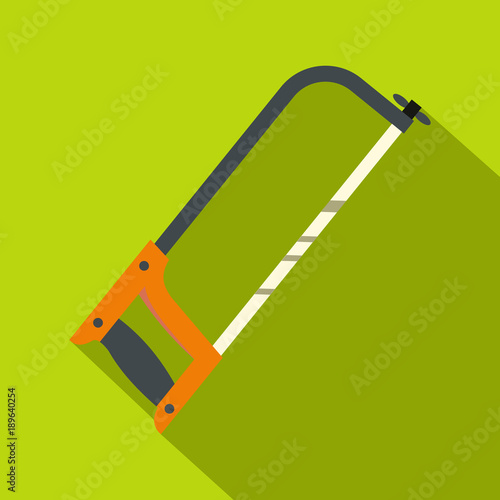 Hacksaw with orange handle icon, flat style