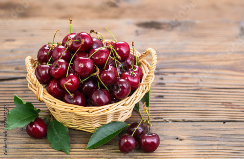 Fresh cherries in the basket 