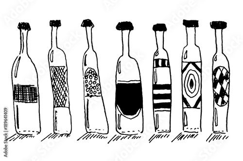 Bottles set drawing sketch isolated