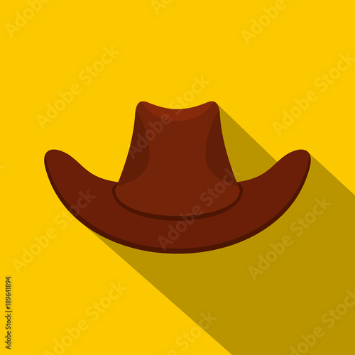Brown cowboy hat icon, flat style