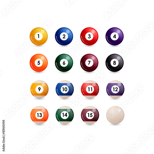 vector collection of billiard pool or snooker balls with numbers isolated on white background