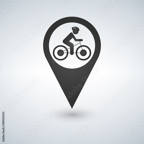 man on bike map pin pointer, concept of biking, bycicle sale, rent-a-bike, trip