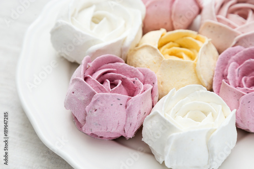 Wallpaper Mural Beautifully decorated dessert. Colorful flowers from marshmallow. Sweet edible tulips and roses. Close up, selective focus. Torontodigital.ca