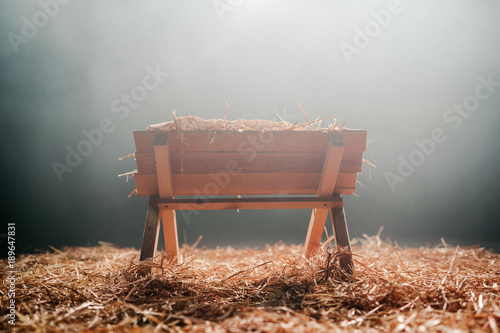 Christmas Manger with Hay photo