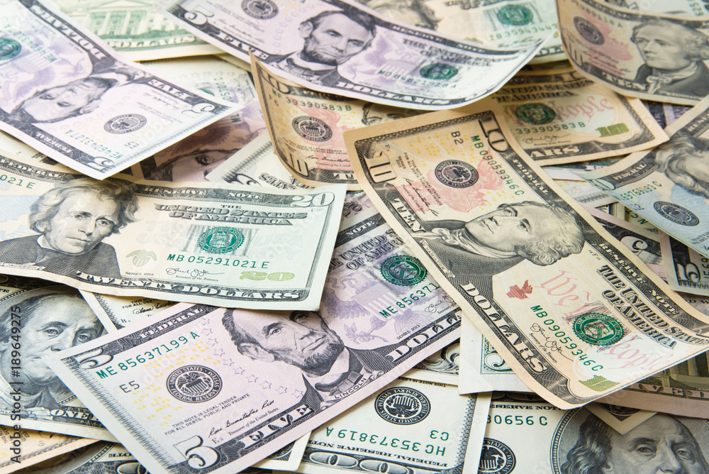 Closeup of assorted American banknotes. Closeup of assorted American banknotes.