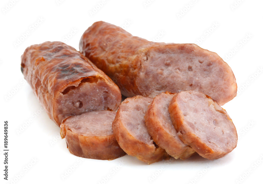 smoked wurst on a white background smoked wurst on a white background